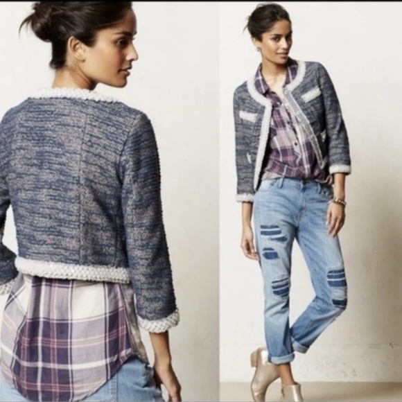 NWT Anthropologie Isani Massey Cropped Tweed Beaded Trim Jacket, Small - Picture 2 of 5